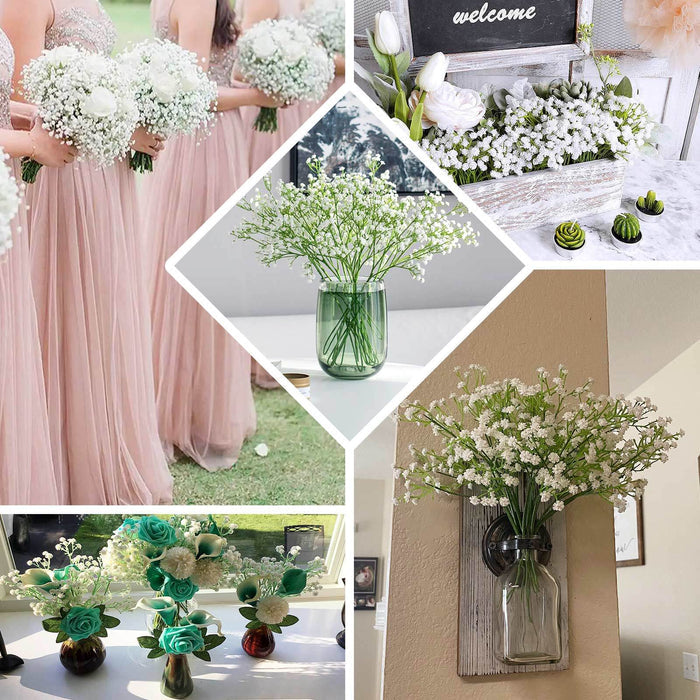 A collection of beautiful baby’s breath floral arrangements in various settings.
