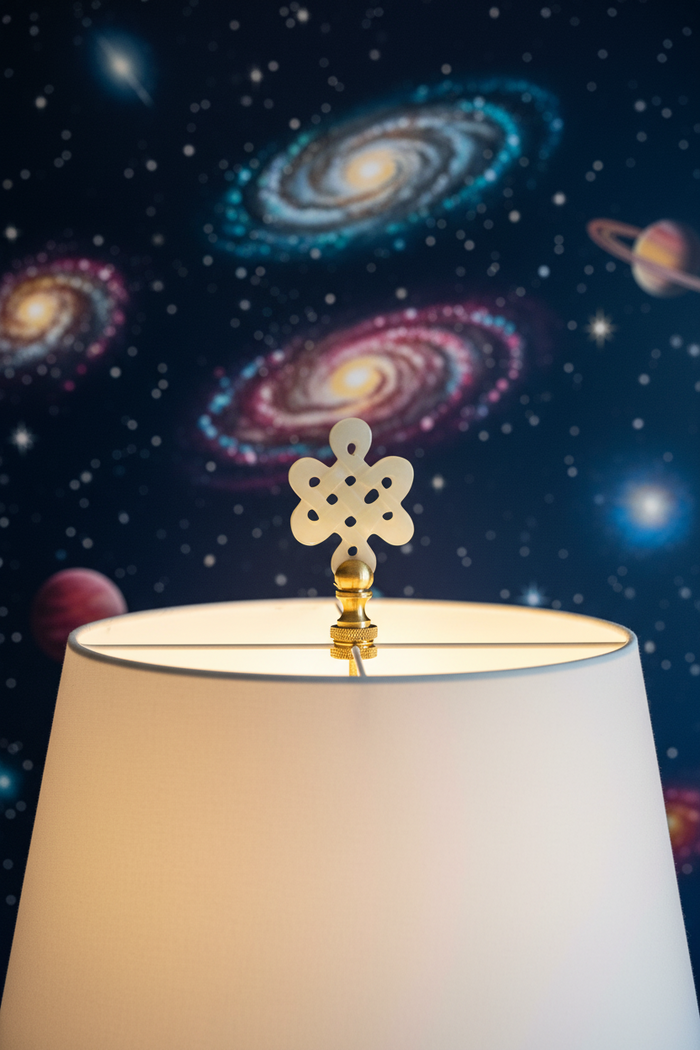 3" Tall Brass Finial, Carved Jade Stone, Star, Eternal Knot, 1/4-27F Tap (15153)