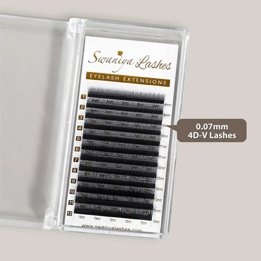 4D V-Shape Pre-Made Lash Fans for Fuller Wispy Volume Sets — 0.07mm| Swaniya Lashes