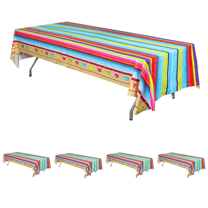 Colorful striped tablecloth on a folding table
