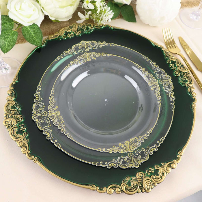 Elegant green and gold decorative dinner plates set