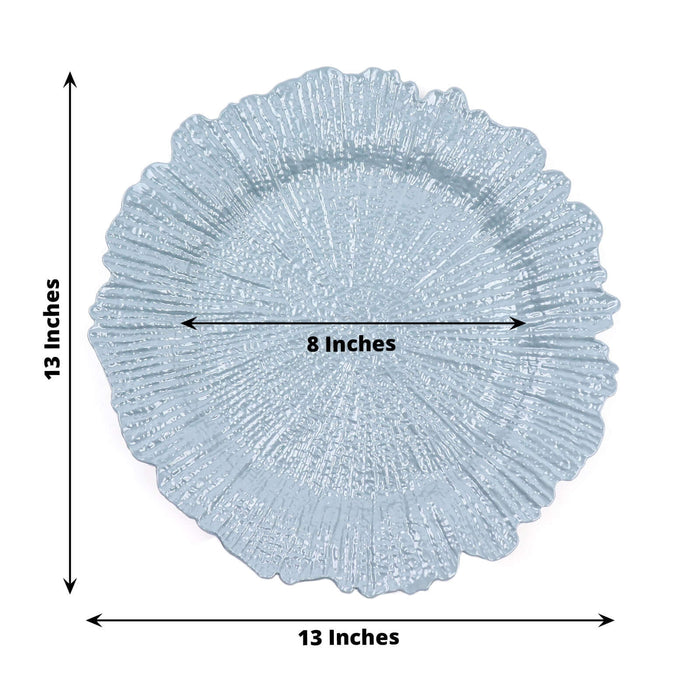 Blue textured decorative plate, 13 inches with an 8-inch diameter center.