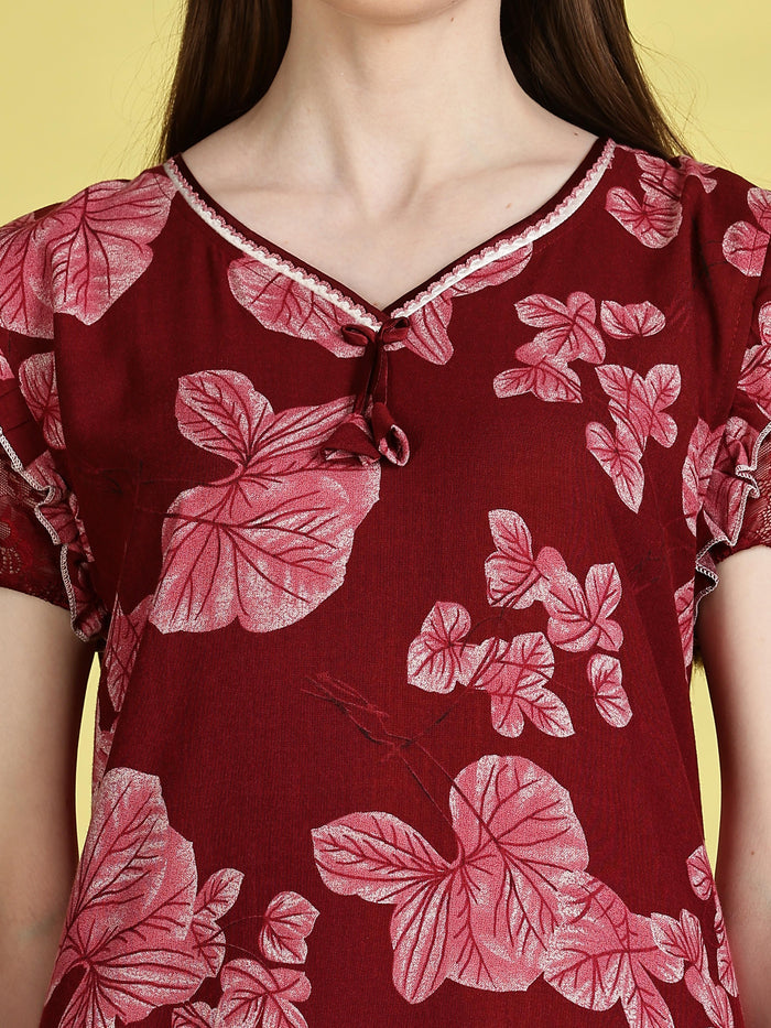 Chic Red Alpine Floral Nighty for Women