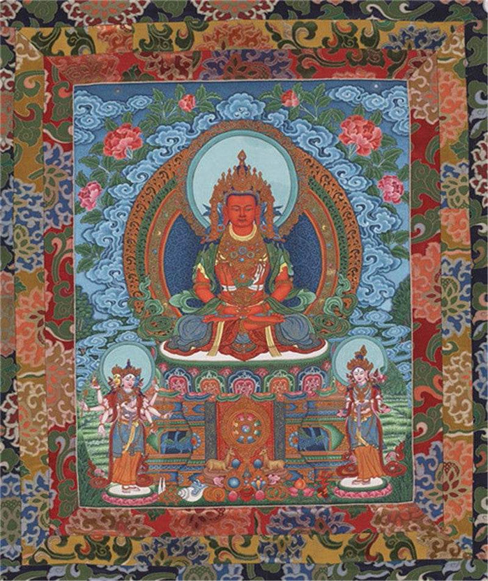 Amitayus Image - Tibetan thangka painting, front view
