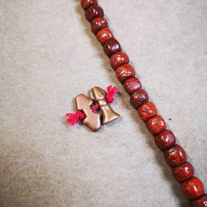 Amulet Pendant,Mini Vajra and Dorje Bell, Mala Accessories - Tibetan Buddhist mala beads, close-up detail