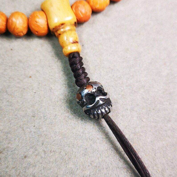 Amulet,Skull Citipati Spacer Pendant Bead for Mala,Necklace,Prayer Bead - Tibetan Buddhist mala beads, front view