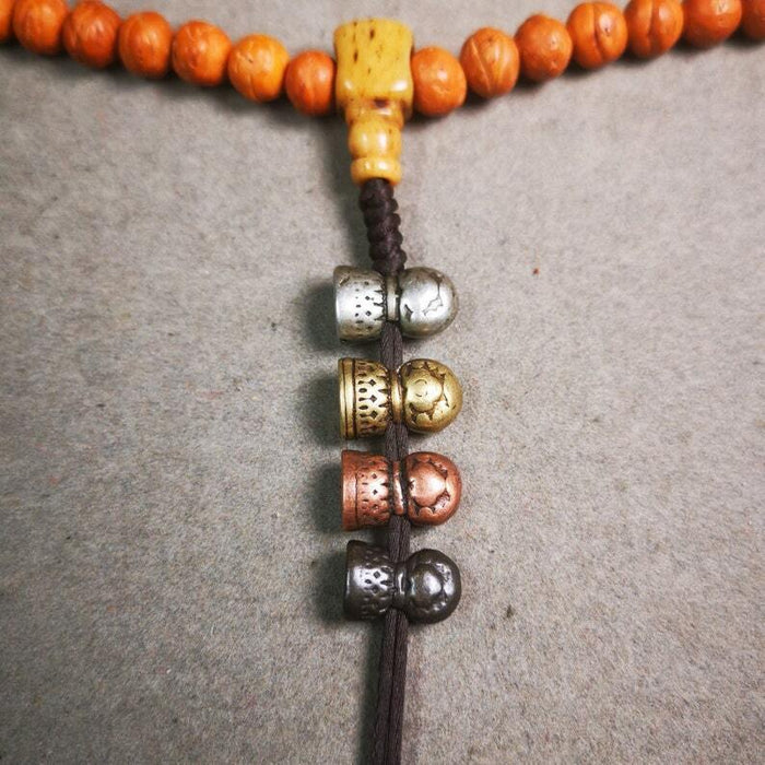 Amulet,Stupa Bead Pendant for Mala,Bag Hanging,Prayer Bead,0.5" - Tibetan Buddhist mala beads, close-up detail