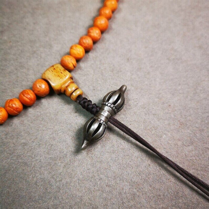 Amulet,Vajra Pendant for Mala,Bag Hanging,1.46" - Tibetan Buddhist mala beads, close-up detail