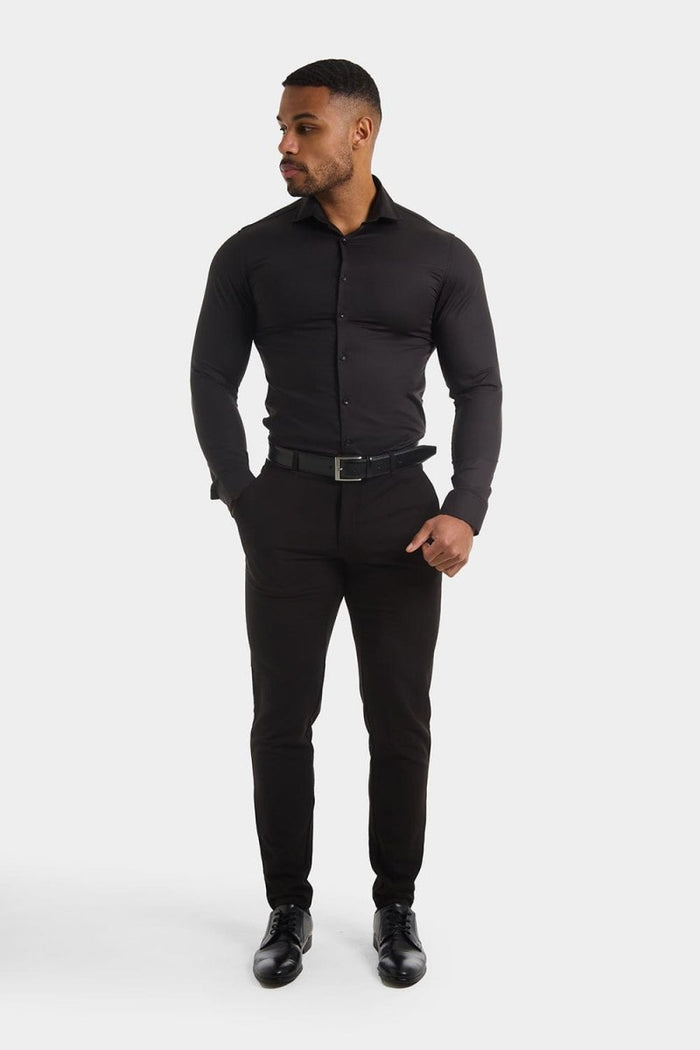Athletic Fit Cutaway Collar Shirt in Black - TAILORED ATHLETE - USA