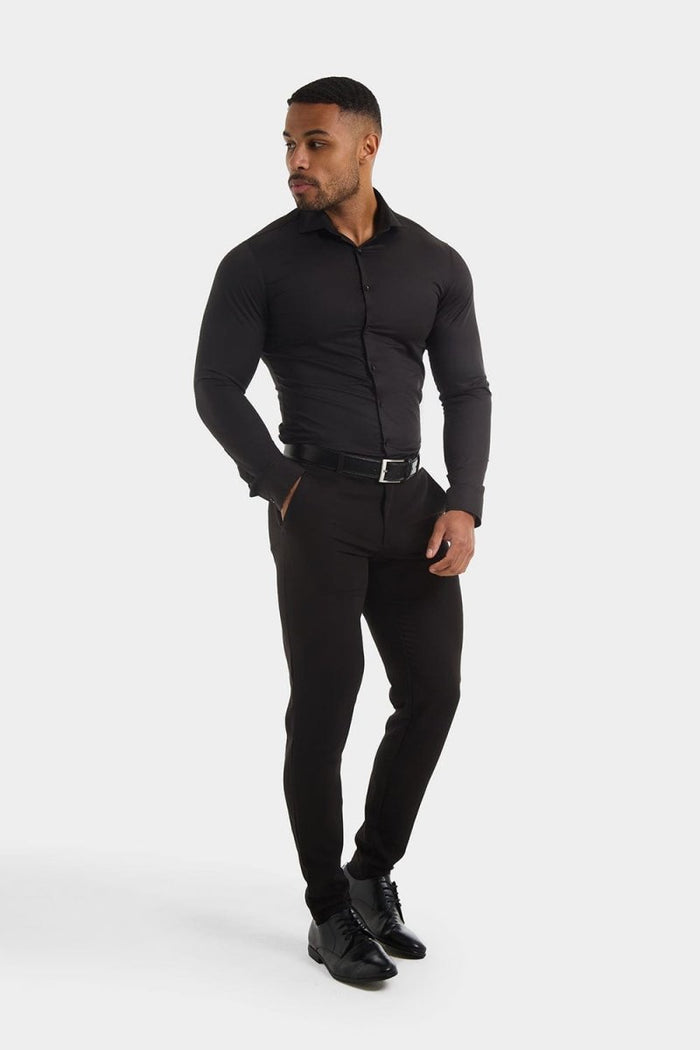 Athletic Fit Cutaway Collar Shirt in Black - TAILORED ATHLETE - USA
