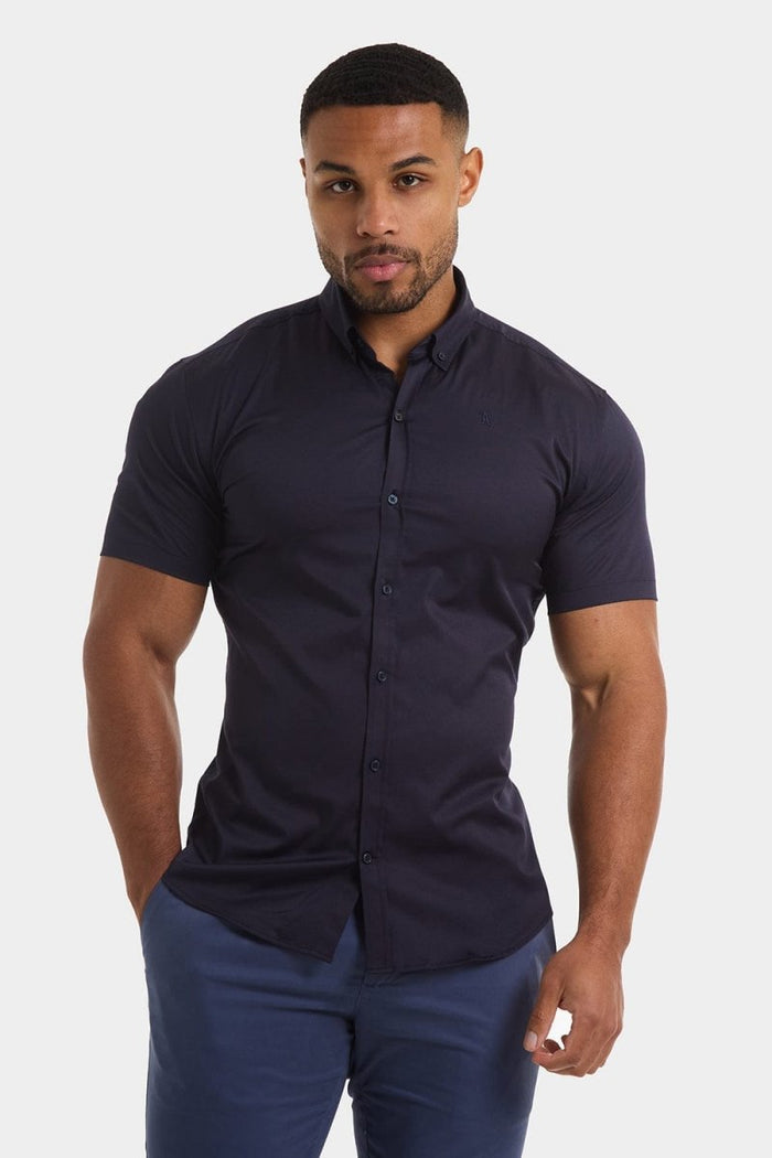 Athletic Fit Short Sleeve Signature Shirt in Navy - TAILORED ATHLETE - USA