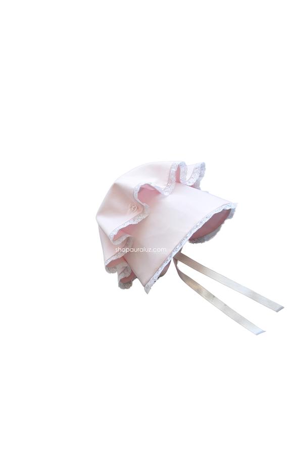 Auraluz Button Bonnet with Lace-White