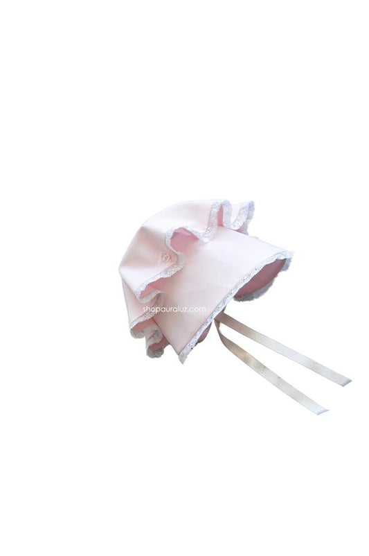Auraluz Button Bonnet with Lace-White