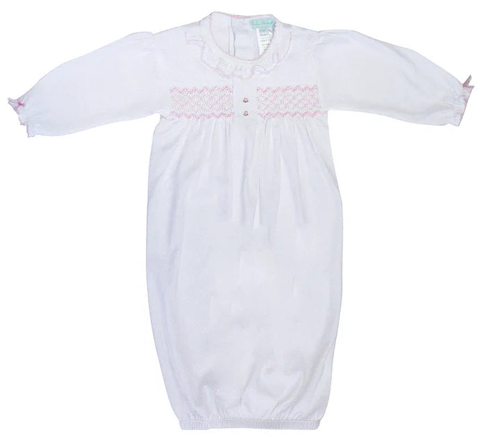 Baby Threads White Pima Smocked Daygown w/ Ruffles