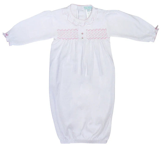 Baby Threads White Pima Smocked Daygown w/ Ruffles
