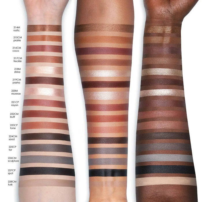 Biba Eyeshadow Palette arm swatches on different skin tones.