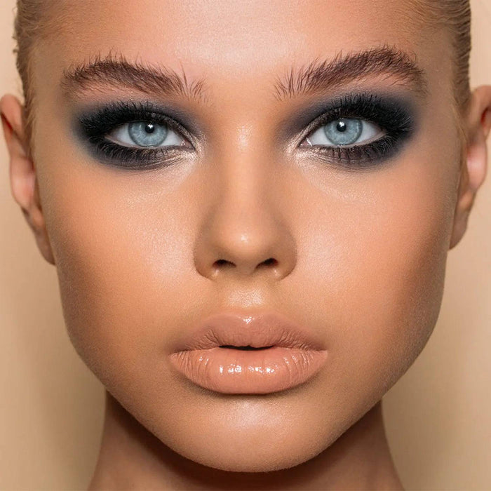Biba Eyeshadow Palette model look on a light background.
