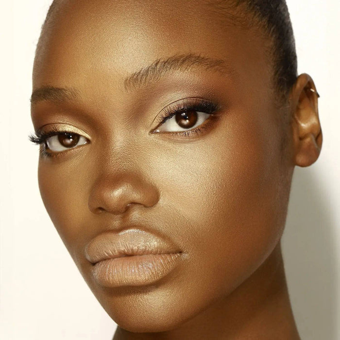 Biba Eyeshadow Palette model look on a light background.