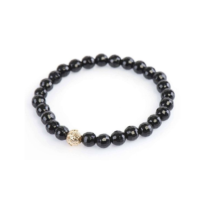 Black Agate Faceted Bead Bracelet with Antique Silver Accents