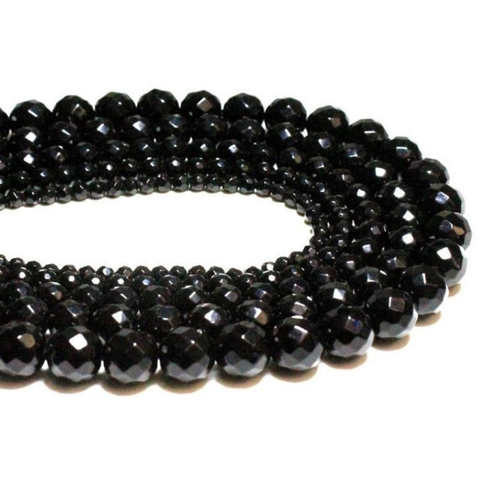 Black Agate Faceted Bead Bracelet with Antique Silver Accents