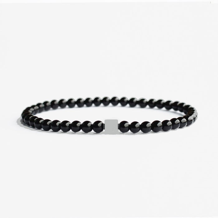 Black Matte Onyx and Stainless Steel Bead  Bracelet