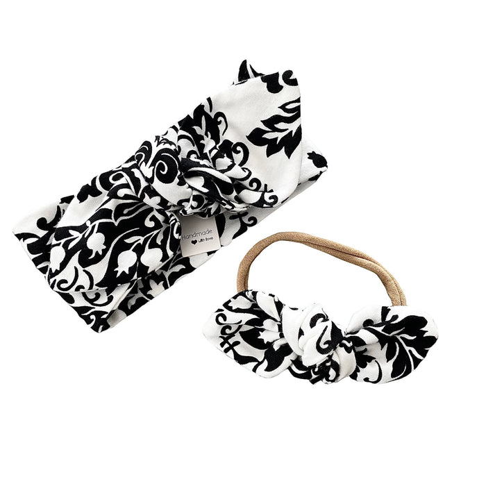 Black & White Damask Print Leggings and/or Headbands