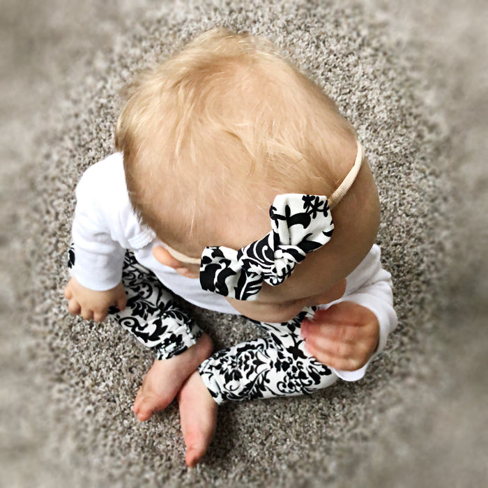 Black & White Damask Print Leggings and/or Headbands