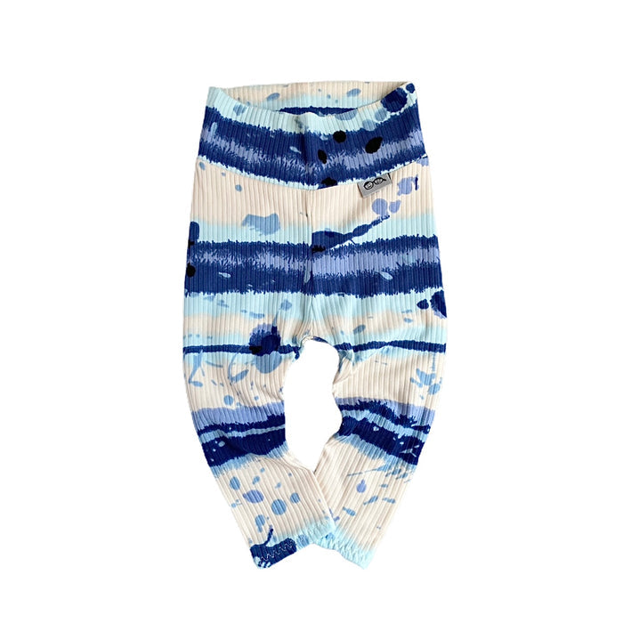 Blue Abstract Stripe Ribbed Leggings and/or Knot Beanie Hat