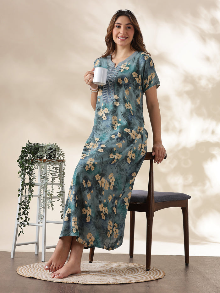 Blue Green A Line Alpine Nighty for Women