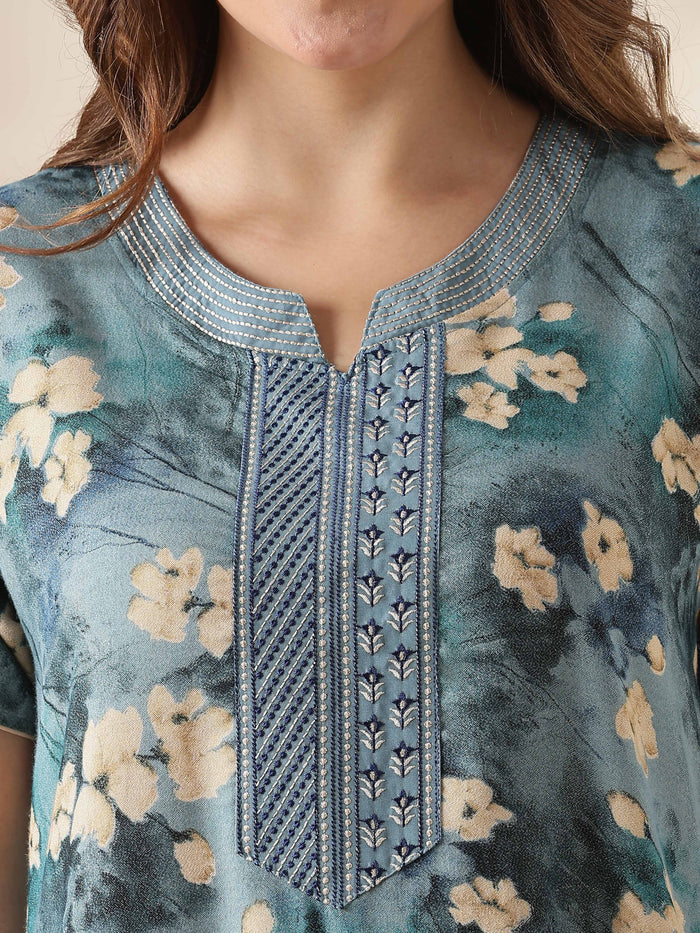 Blue Green A Line Alpine Nighty for Women