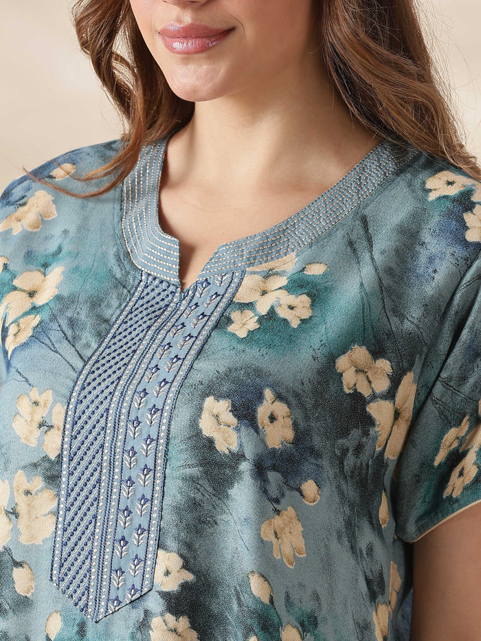 Blue Green A Line Alpine Nighty for Women