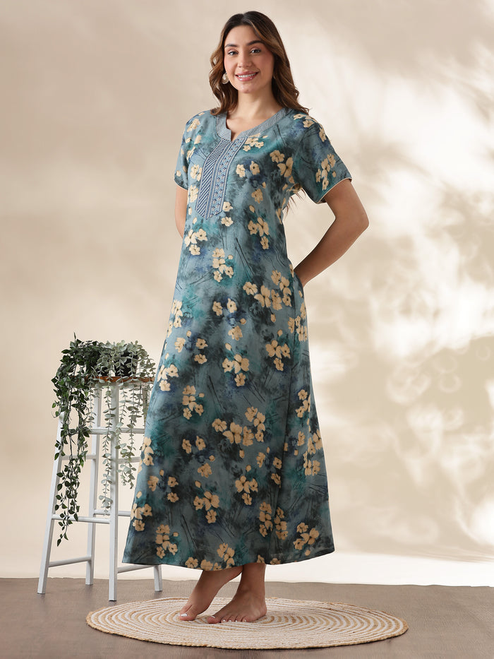Blue Green A Line Alpine Nighty for Women