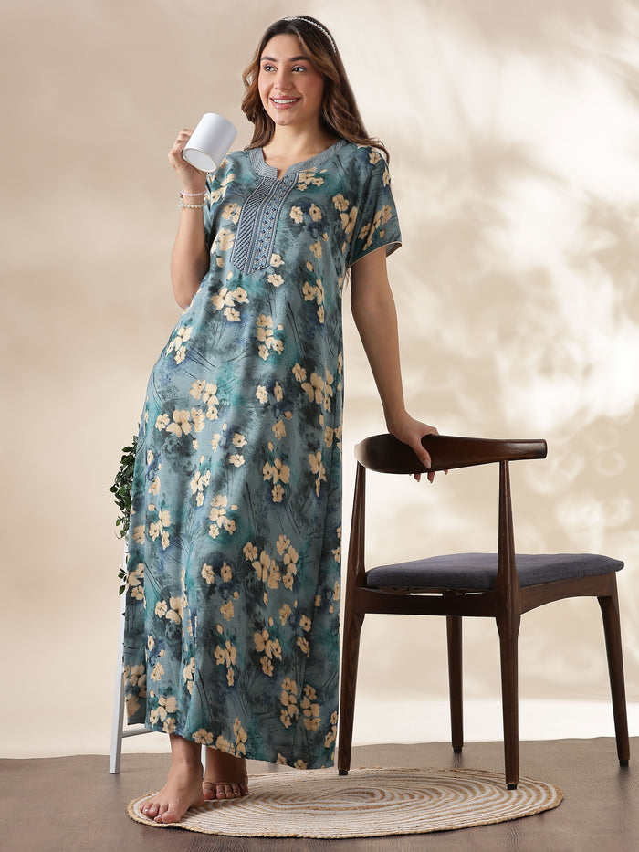 Blue Green A Line Alpine Nighty for Women
