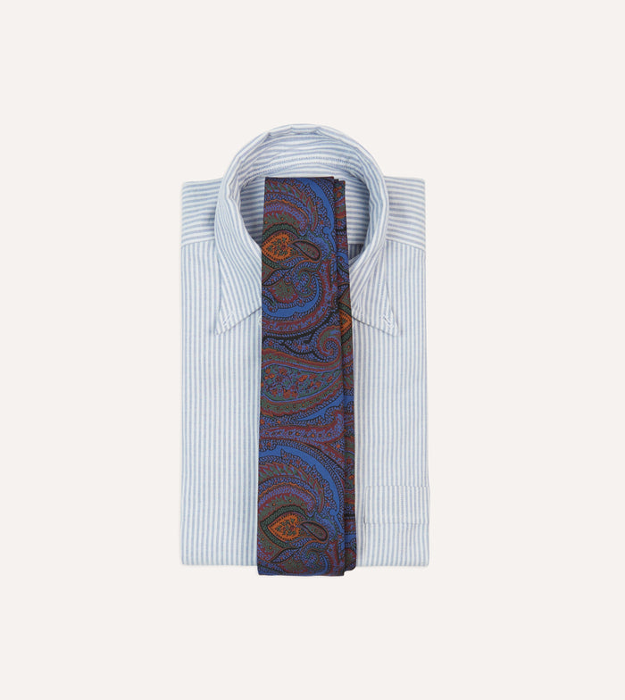 Blue Large Paisley Print Madder Silk Self-Tipped Tie