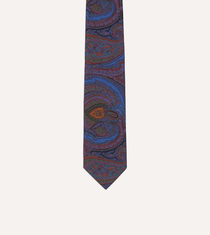 Blue Large Paisley Print Madder Silk Self-Tipped Tie