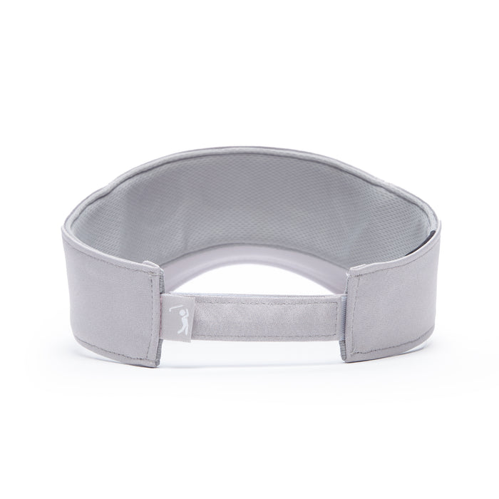 The Bogeyman Light Grey - Visor is shown from the back on a white background. This padded fitness headband features ventilated panels, a velcro closure, mesh-textured interior, and a small white logo near the closure.