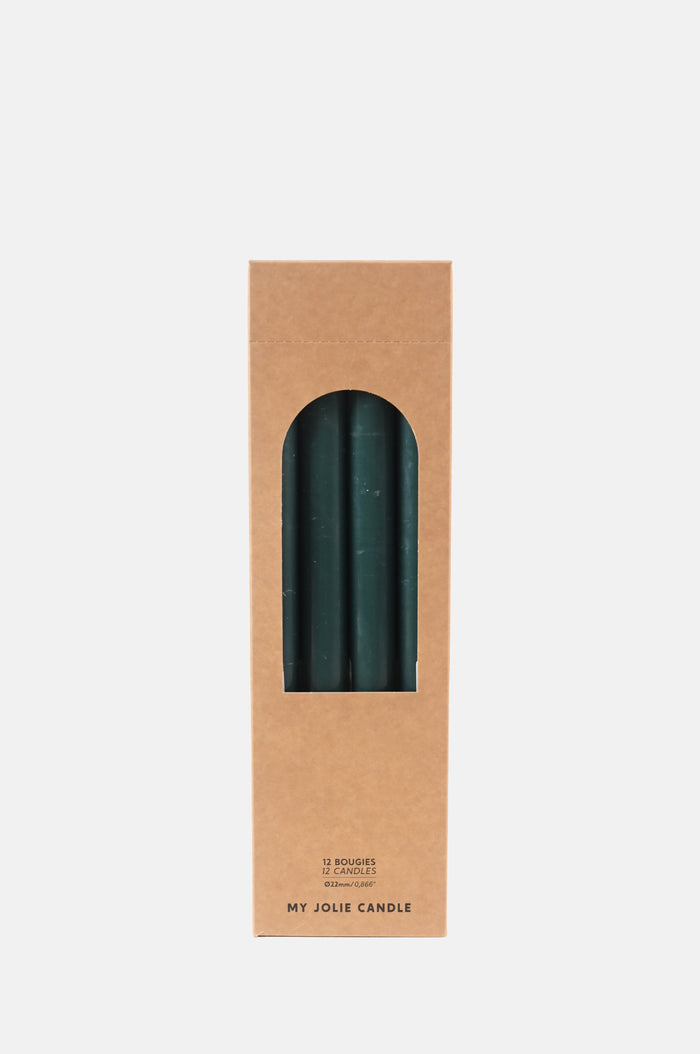 My Jolie Candle Box of 12 Dinner Candles Vert Foret.