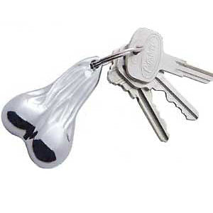 Brass Balls Keychain Motorcycle Biker Funny Ball Sack Scrotum Key Chain - Silver Chrome 4 Colors