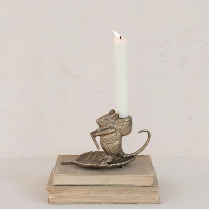 Brass Rowing Mouse Taper Candle Holder
