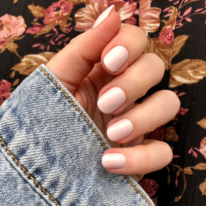 Brave Blush | Extra Short | Round - Tab Press-On nails in soft pastel pink for easy at-home manicure with a smooth finish