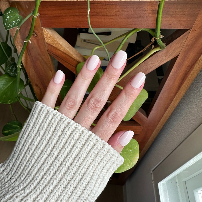 Brave Blush | Extra Short | Round - Tab Press-On nails in soft pastel pink for easy at-home manicure look