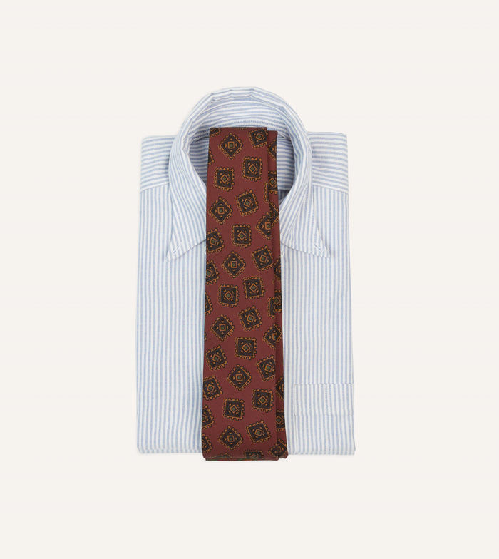 Brown Jumbled Tile Print Wool-Silk Self Tipped Tie