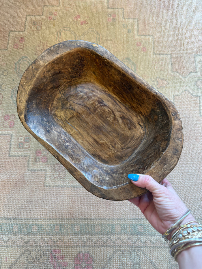 medium round oblong dough bowl handmade brown
