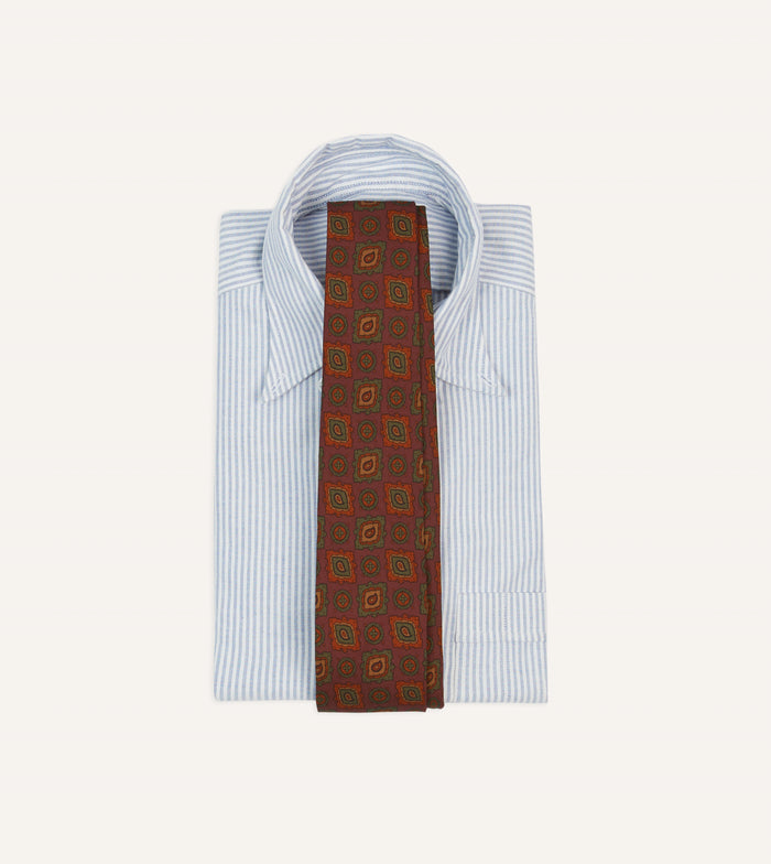 Burgundy Paisley Medallion Print Wool-Silk Self Tipped Tie