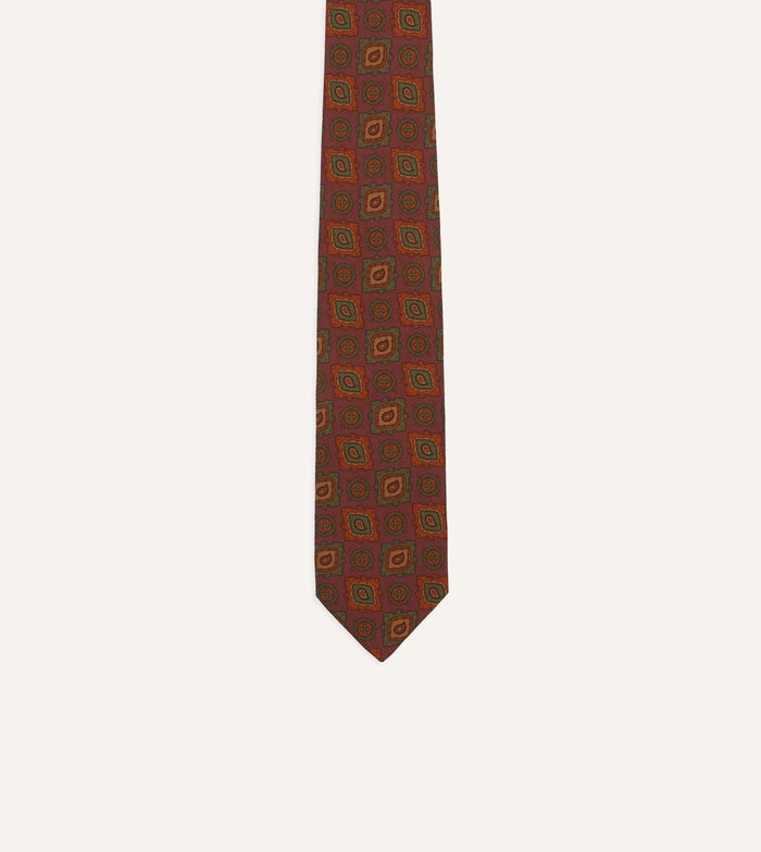 Burgundy Paisley Medallion Print Wool-Silk Self Tipped Tie