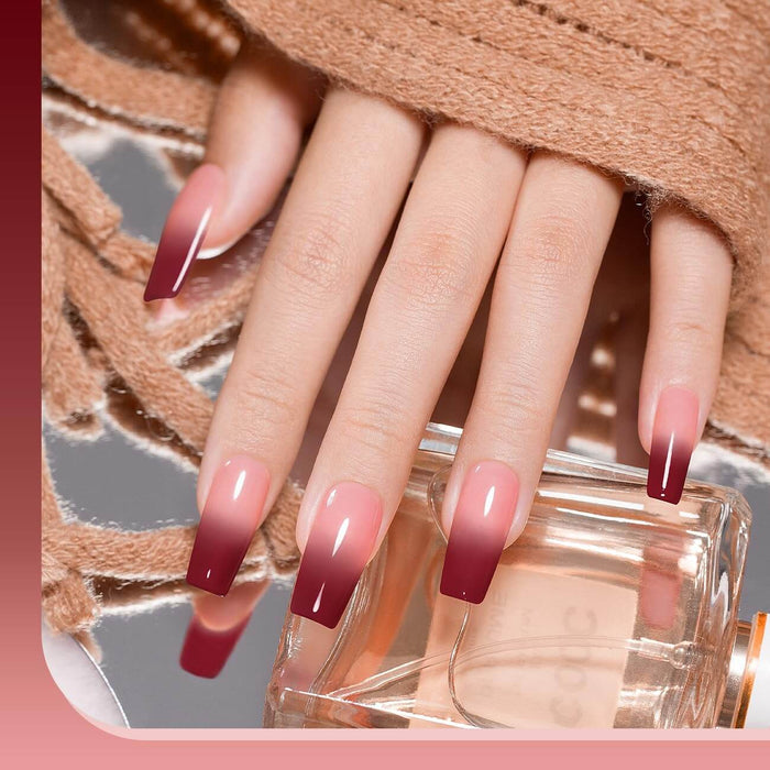 RARJSM ®Burgundy Red to Pink color changing gel nail polish