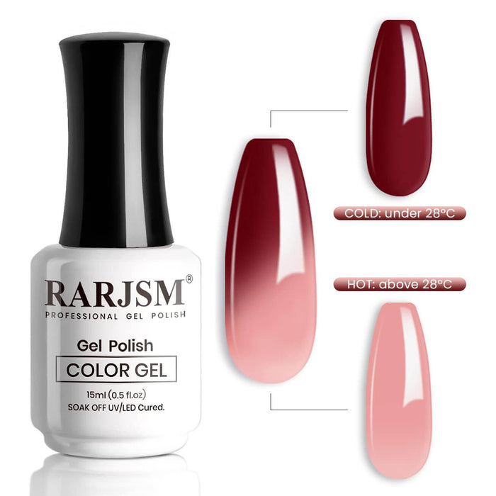 RARJSM ®Burgundy Red to Pink color changing gel nail polish
