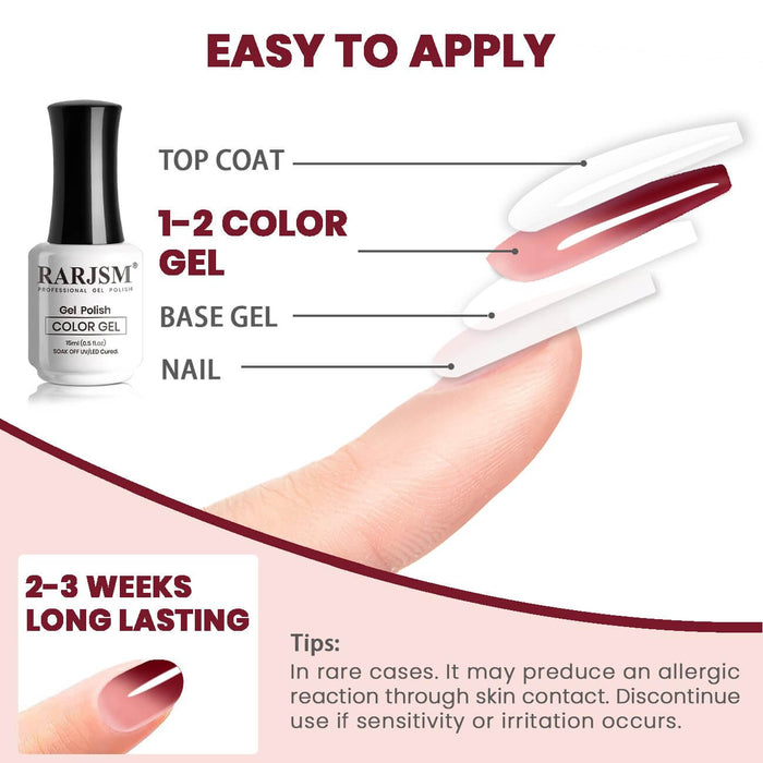RARJSM ®Burgundy Red to Pink color changing gel nail polish