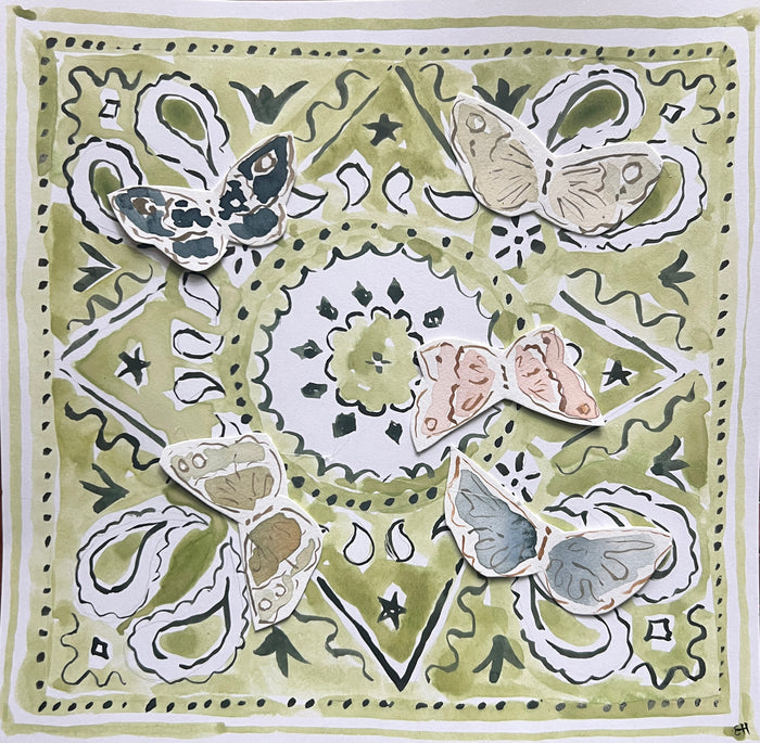 Butterfly Bandana Green, Original 8x8