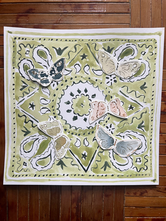 Butterfly Bandana Green, Original 8x8